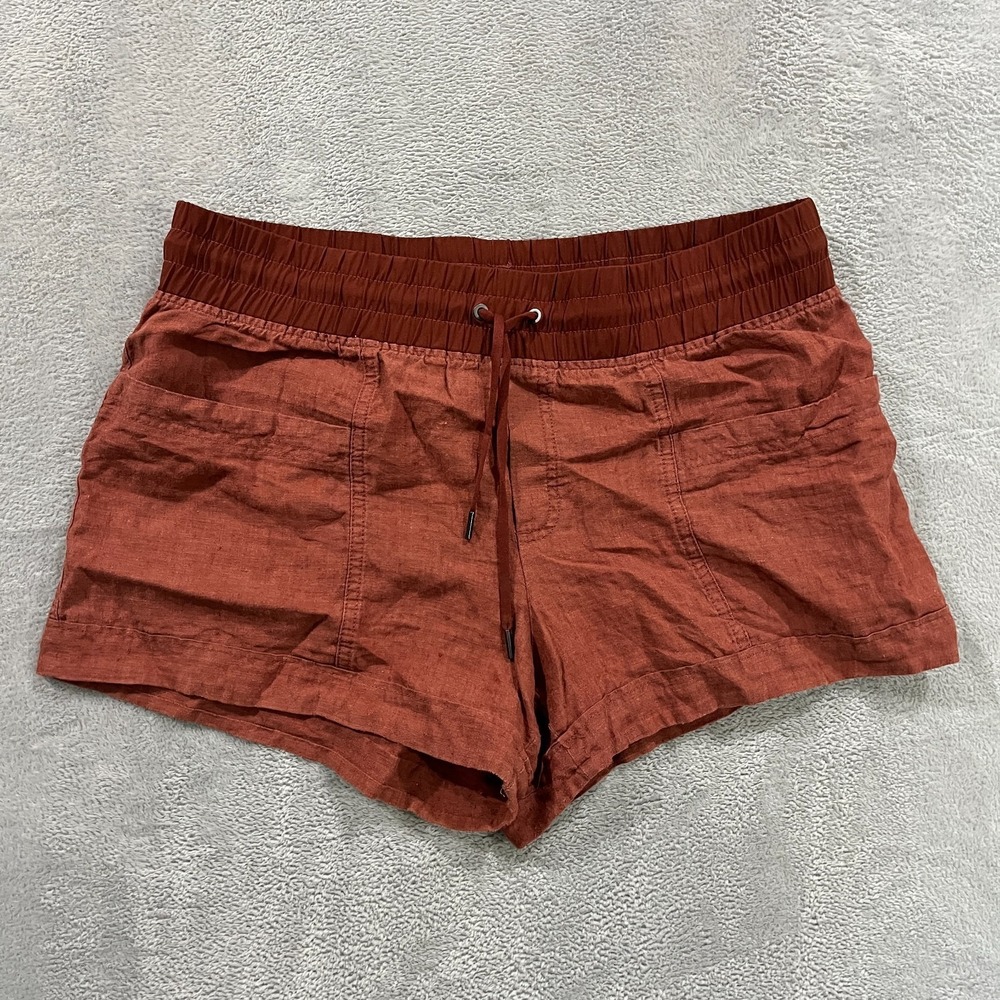 Athleta Cabo Linen 4" Shorts Women 16 Red Mid Rise Stretch Resort Wear Beach
